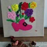 Tablou din material textil, cusut manual, dimensiune 20x10, model  Pantoful cu flori