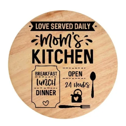 Tocator din lemn, HandMade,  personalizat 'love served daily mom's kitchen breakfast lunch dinner open 24 hours'