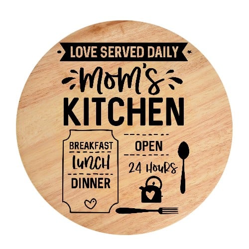 Tocator din lemn, HandMade,  personalizat 'love served daily mom's kitchen breakfast lunch dinner open 24 hours'