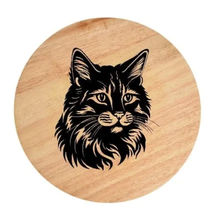 Tablou gravat pe lemn, pisica rasa  'American Bobtail 1'