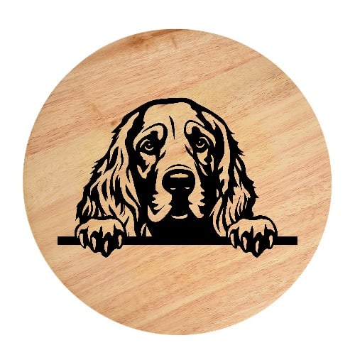 Tablou gravat pe lemn, caine rasa 'CLUMBER SPANIEL'