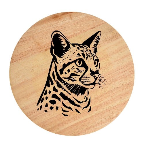 Tablou gravat pe lemn, pisica rasa  'Egyptian Mau 2'