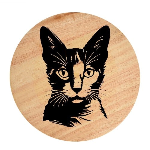 Tablou gravat pe lemn, pisica rasa  'Japanese Bobtail 1'