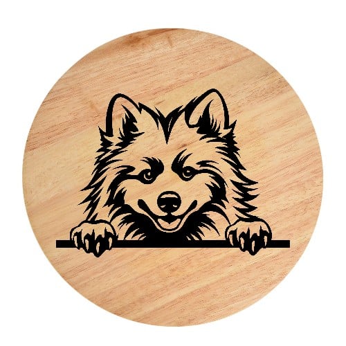 Tablou gravat pe lemn, caine rasa 'JAPANESE SPITZ'