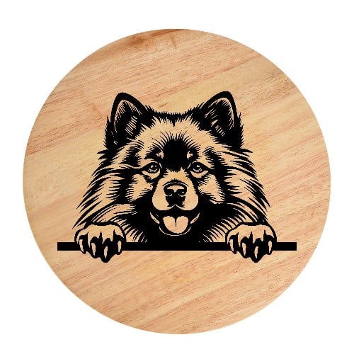 Tablou gravat pe lemn, caine rasa 'KEESHOND'