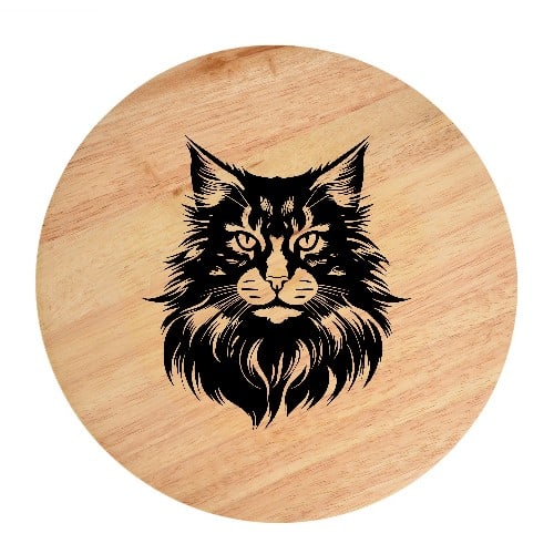 Tablou gravat pe lemn, pisica rasa  'Maine Coon 1'