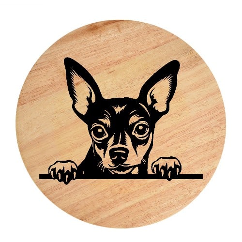 Tablou gravat pe lemn, caine rasa 'MINIATURE PINSCHER'