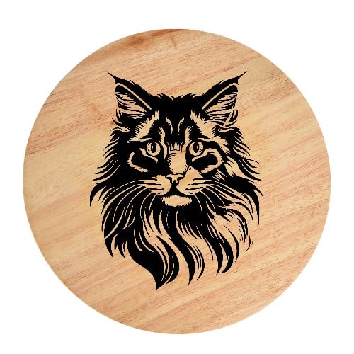 Tablou gravat pe lemn, pisica rasa  'Norwegian Forest Cat 1'