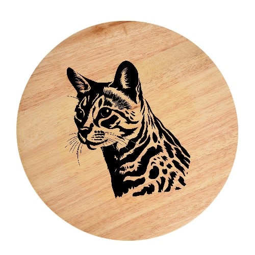 Tablou gravat pe lemn, pisica rasa  'Ocicat 2'