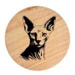 Tablou gravat pe lemn, pisica rasa  'Peterbald 1'