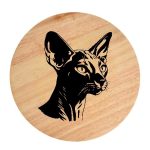 Tablou gravat pe lemn, pisica rasa  'Peterbald 2'