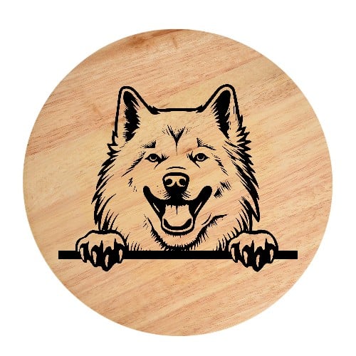 Tablou gravat pe lemn, caine rasa 'SAMOYED'