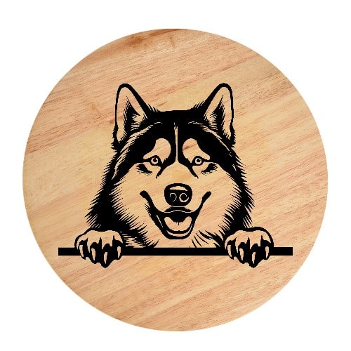 Tablou gravat pe lemn, caine rasa 'SIBERIAN HUSKY'