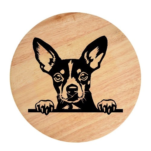 Tablou gravat pe lemn, caine rasa 'TOY FOX TERRIER'