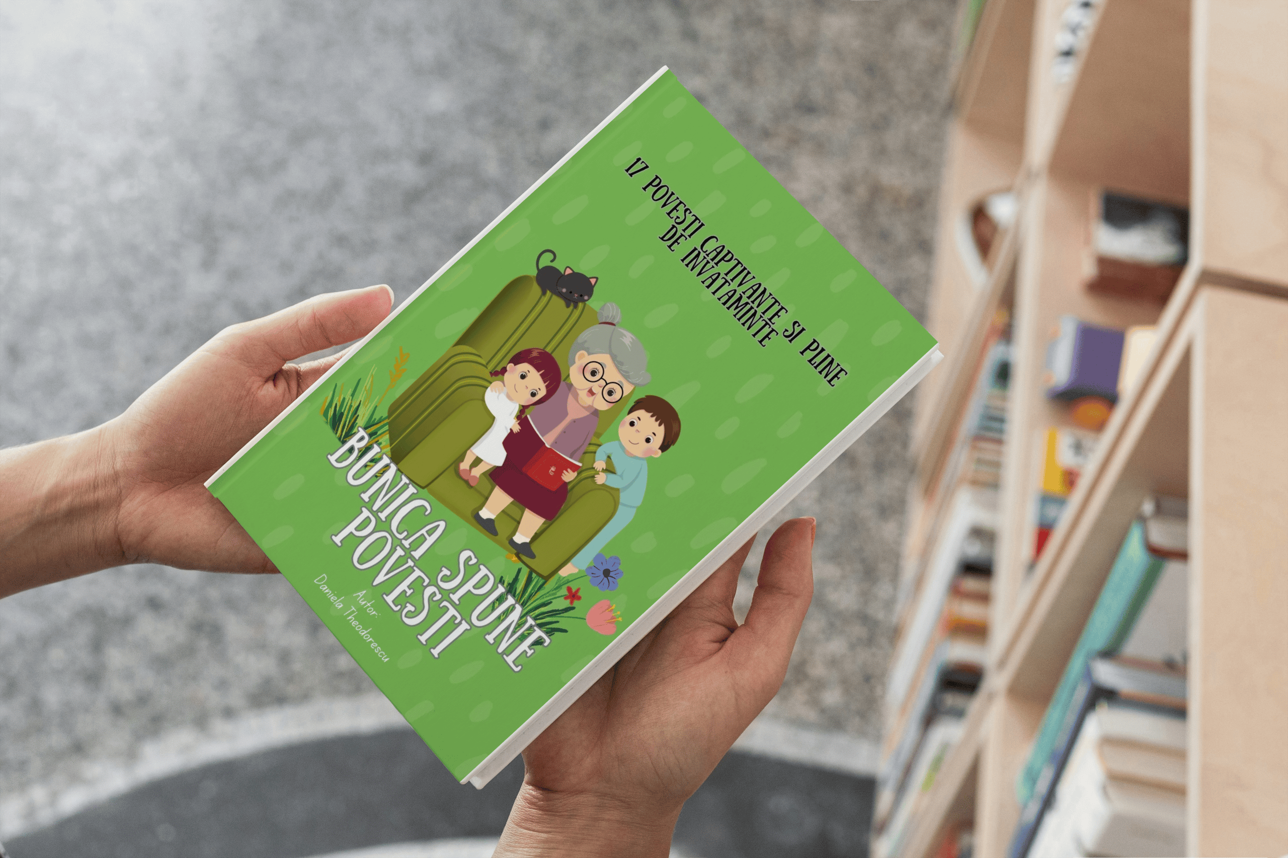 Bunica spune povesti mockup6 Jucărie pentru copii, poveste despre curaj și prietenie, ideală pentru lectura copilului mic.