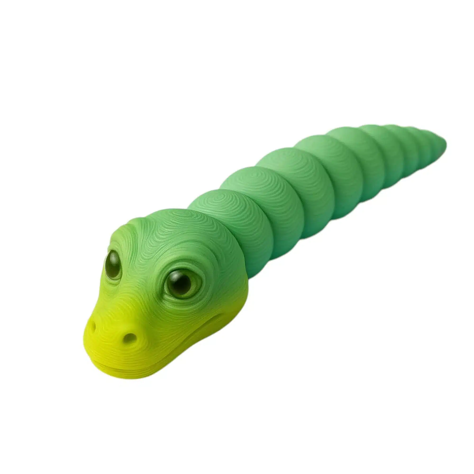 jucarie printata 3d baby snake-3 Jucarie educativa pentru copii, cărămidă moale în formă de caterpillar verde, ideală pentru joc și dezvoltare motrică.