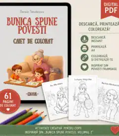 Caiet de colorat cu povești pentru copii, activități creative și inspirație din povești frumoa.