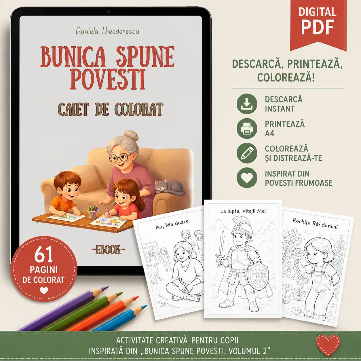 Bunica Spune Povești - Caiet de Colorat Caiet de colorat cu povești pentru copii, activități creative și inspirație din povești frumoa.
